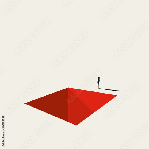 Business depression or burnout syndrome vector concept. businesswoman standing next to hole in ground.