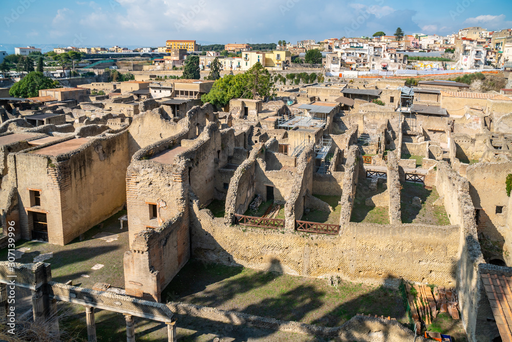 Ruins of Herculaneum, which was covered by volcanic dust after Vesuvius eruption. Italy.