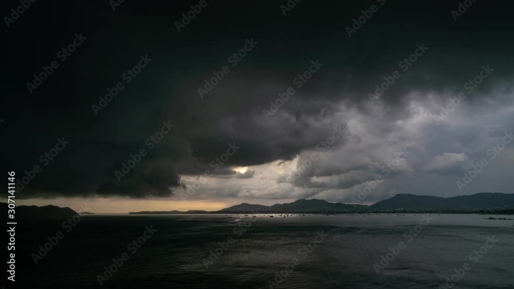 Timelapse footage of Storm clouds and rain over sea, Dark storm clouds passing video Time Lapse,High quality footage clouds over sea
