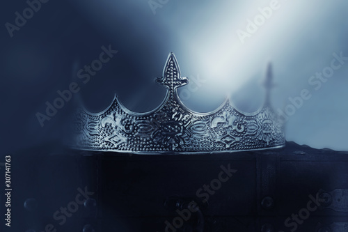 Canvas Print mysterious and magical photo of of beautiful queen/king crown over gothic snowy dark background