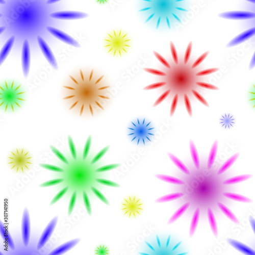Seamless pattern. Stylistic luminous multicolored flowers on a white background EPS10