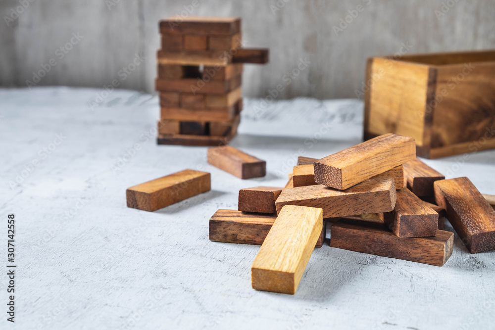 blocks wood game  on white wooden table