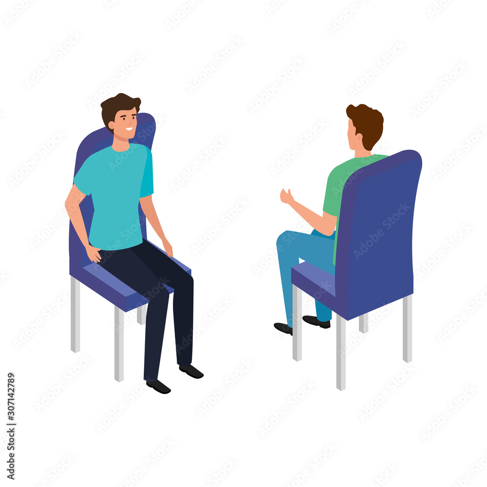 young men sitting in chairs avatar character icon vector illustration design young men sitting in chairs avatar character icon vector illustration design