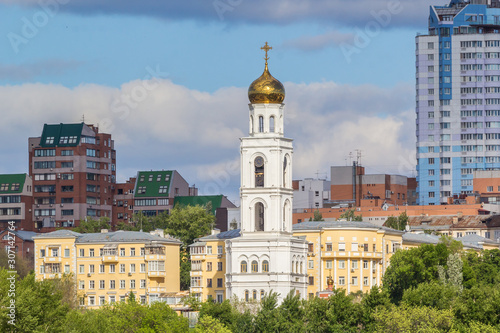 View of the bell tower of the Iversky monastery in Samara