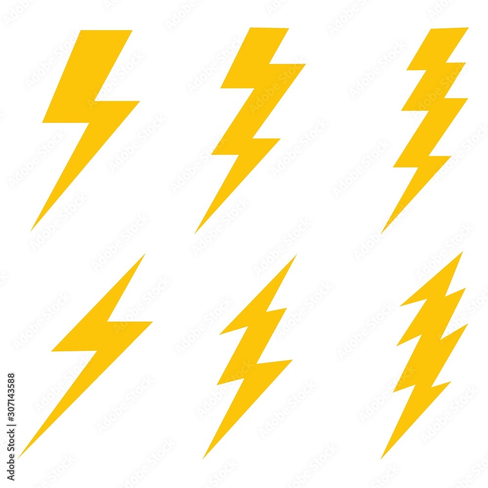 Set Lightning bolt. Thunderbolt, lightning strike, Modern flat style vector illustration. Set Lightning bolt. Thunderbolt, lightning strike, Modern flat style vector illustration.