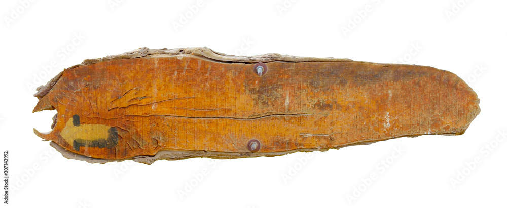 Fototapeta premium Rustic wooden board, Old plank. Isolated on white background
