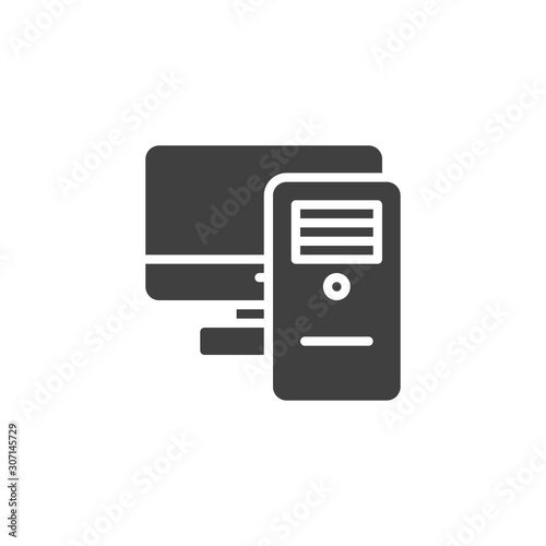 Workstation computer monitor vector icon. PC filled flat sign for mobile concept and web design. Desktop computer display glyph icon. Symbol, logo illustration. Vector graphics