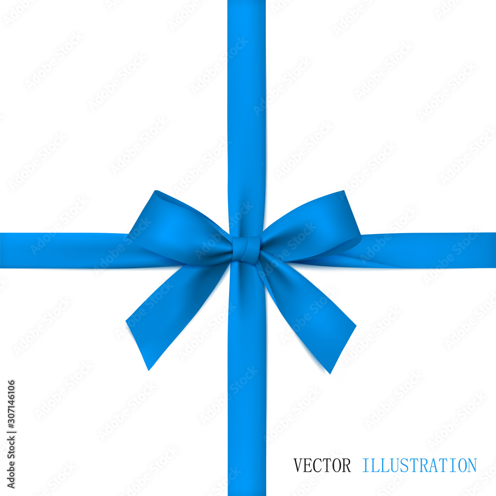 Blue bow and ribbon isolated. Template for greeting card or poster. Blue bow and ribbon isolated. Template for greeting card or poster.