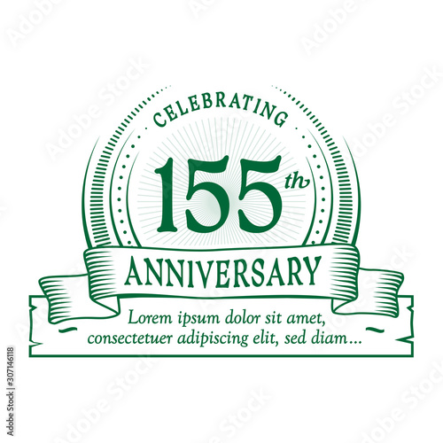 155 years logo design. One hundred fifty five years anniversary vector and illustration.
