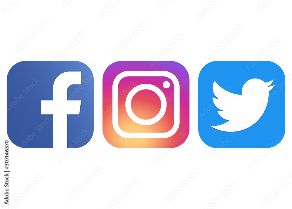 Facebook, Instagram, Twitter - collection of popular social media icons ...