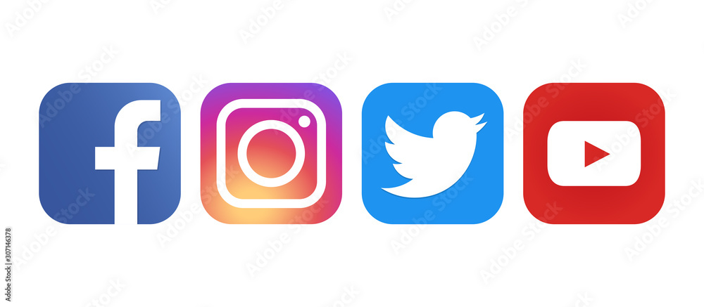 Facebook, Instagram, Twitter, Youtube - collection of popular social media  icons. Editorial only. Kyiv, Ukraine - December 3, 2019 vector de Stock |  Adobe Stock