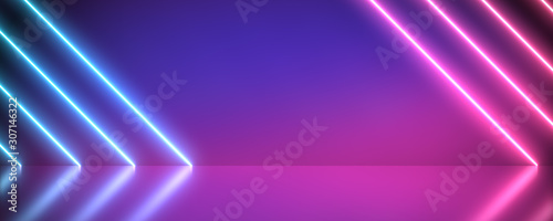 Futuristic Abstract Blue And Purple Neon Line Light Shapes.