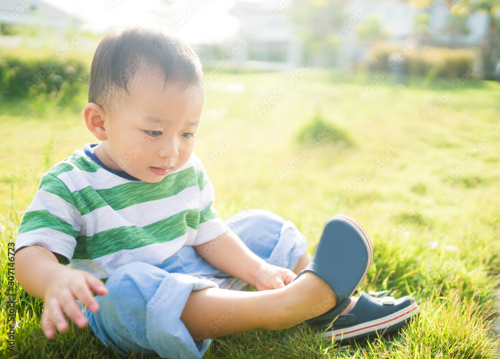 Little Asian toddler boy has allergies with mosquitoes and bug bite and