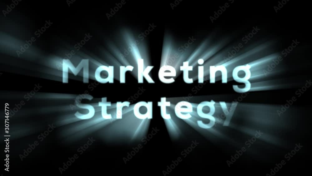 Marketing Strategy text animation loop with glowing letters and light rays. Marketing Strategy text animation loop with glowing letters and light rays.
