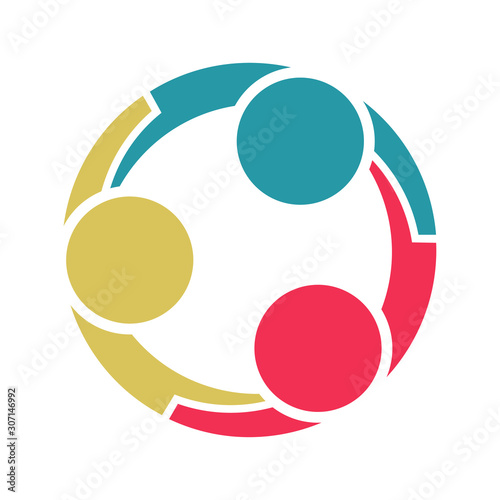 Group of three people in a circle.Teamwork meeting in the room.Powerful combined forces.