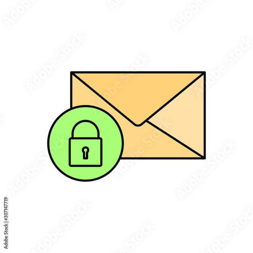 Envelope and lock icon. Concept of email security. Flat illustration. Isolated on white background. 