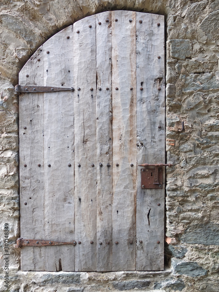 middle ages wall gray stone door