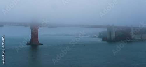 Golden Gate Bridge Under Heavy Fog or Marine Layer