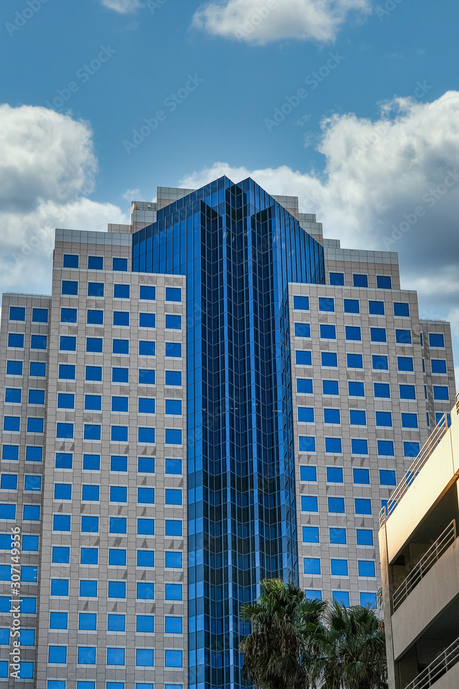 Modern Stone and Blue Glass Building in the Tropics