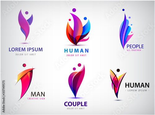 Man, human logos. People, community, creative hub, social connection icons