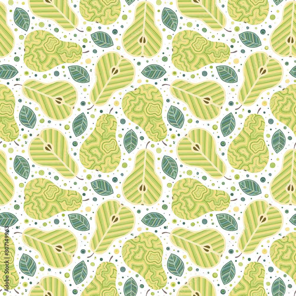 Naklejka premium Frash pears modern beauty doodle seamless pattern.