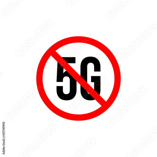 Sign of the prohibition of data technology 5G. Risk of use 5G. Vector illustration