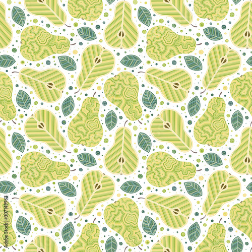 Frash pears modern beauty doodle seamless pattern.
