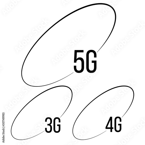5G, 3G or 4G Vector Icon. 5th Generation Wireless Internet Network Connection Information Technology Illustration. Mobile devices telecommunication business web networking. Vector signs set