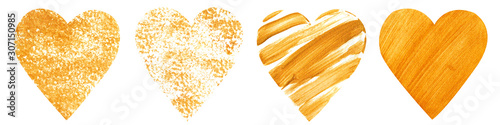 Hand drawn set of gold hearts. Isolated illustration on white background. Valentine's Day Collection.