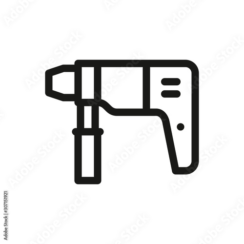 Hammer drill driver, electric perforator isolated vector icon. Power tools outline icons.