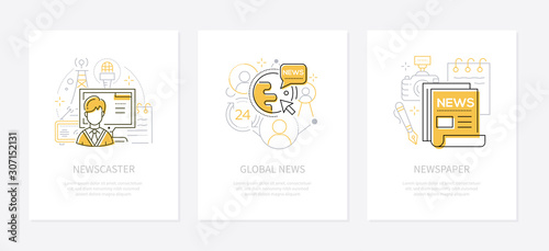 Mass media - line design style banners set