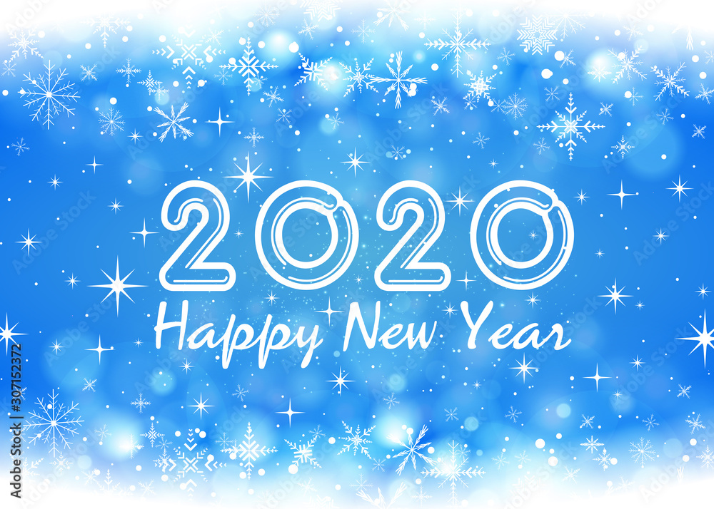 2020 New Year’s card abstract background with snowflakes, vector illustration.