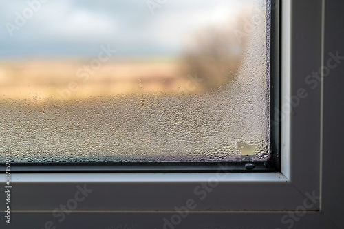 Fotografie Schimmelbildung durch beschlagene Fensterscheibe durch schlechte Belüftung des R