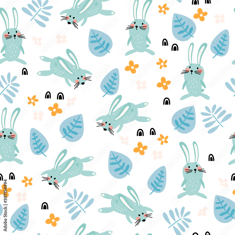 Fototapeta premium Cute seamless pattern with hares