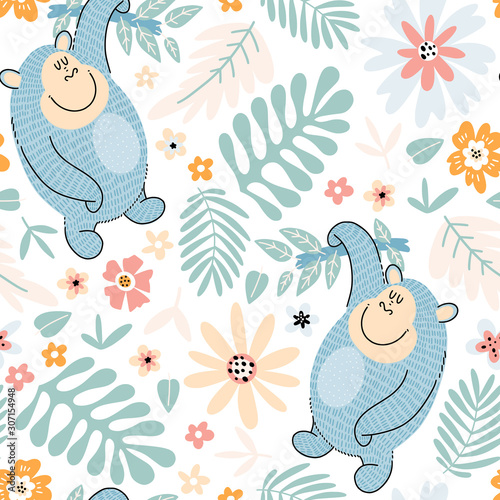 Gorilla cartoon character seamless pattern