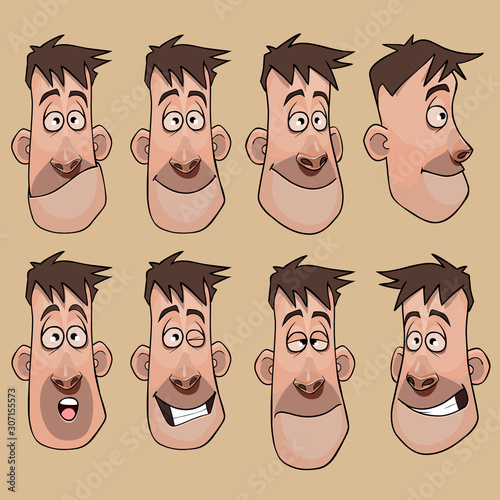 head of a cartoon man in different angles