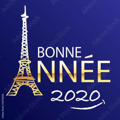 Carte de vœux 2020 pour souhaiter une bonne année en prenant pour symbole à Paris et son célèbre monument, la tour Eiffel.