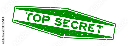 Grunge green top secret word hexagon rubber seal stamp on white background
