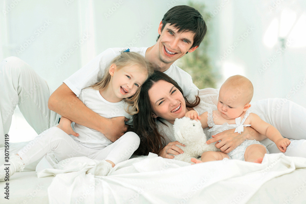 background image of a happy young family