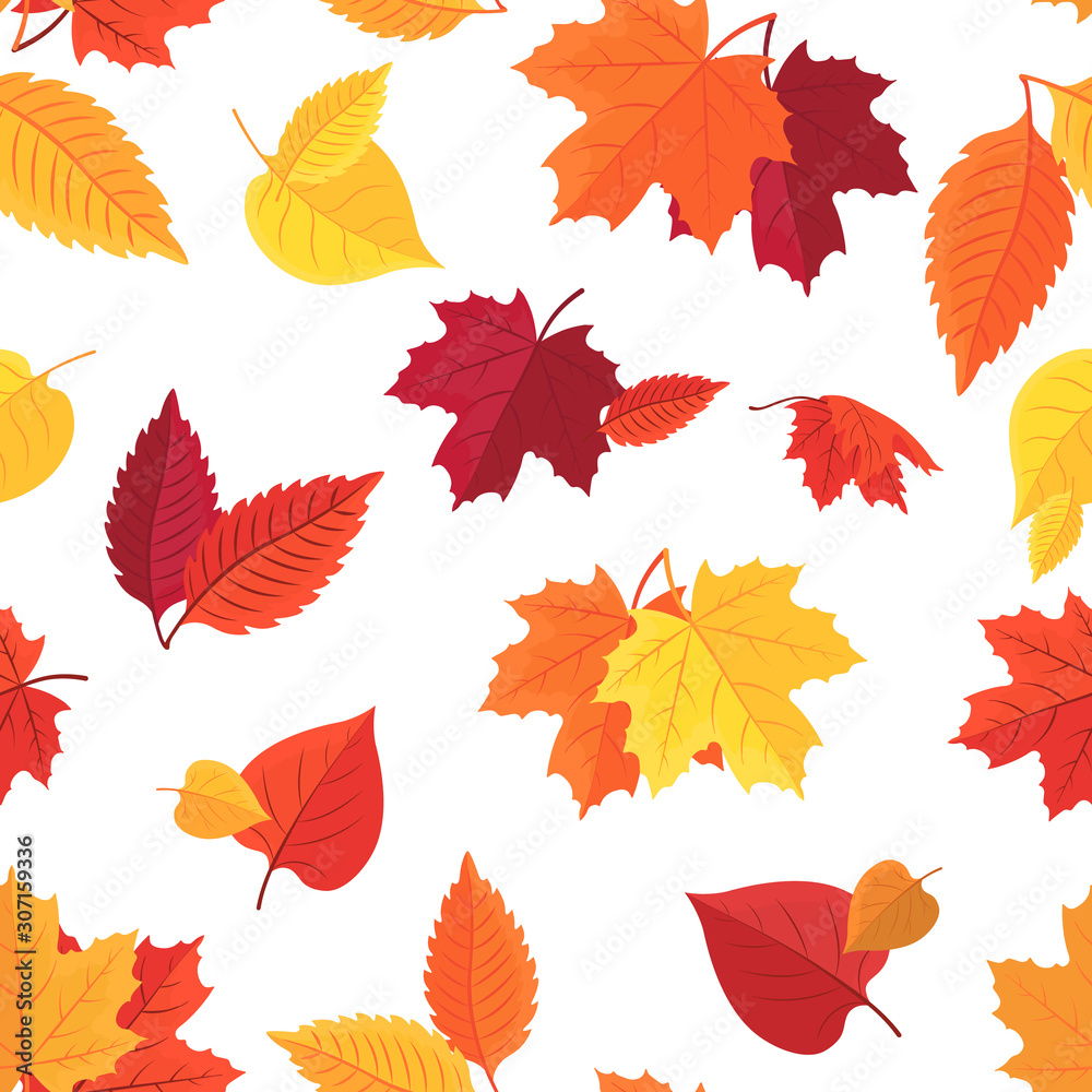 Fototapeta premium Seamless pattern with colorful autumn leaves. Vector.