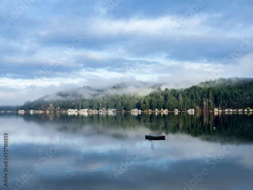 Cloudy morning on Hood Canal with birds and a Marina photo