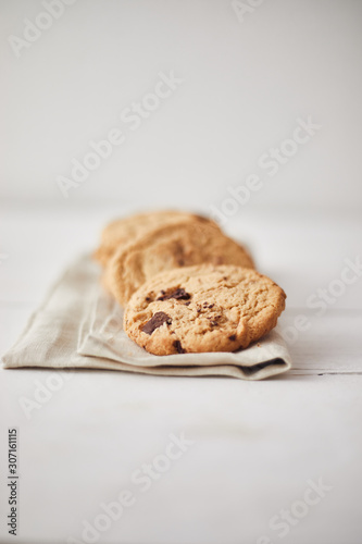 Chocolate chip cookies, Sweet biscuits, Concept for a tasty snack.