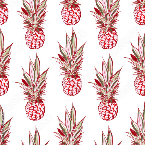 Hand drawn pineapple seamless pattern in vector sweet mood of summer vibes ,Design for fashion, fabric,web,wallpaper and all prints