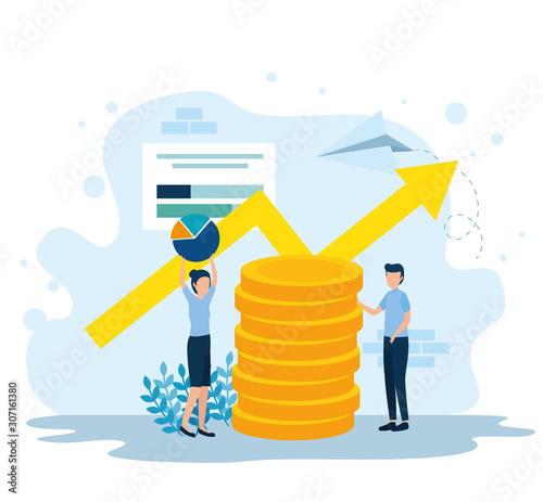 Businesswoman and businessman design, Infographic data information business analytics and visual presentation theme Vector illustration