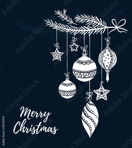 Hand drawn christmas doodles in bauble shape - template for christmas cards or invitations