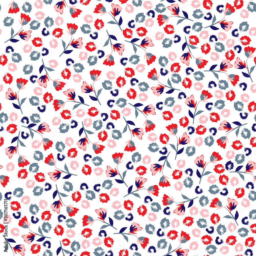 Beautiful Flowery colorful pattern in small-scale flowers. Liberty style .Floral seamless background design for fashion , fabric,wallpaper,web and all prints on white - obrazy, fototapety, plakaty 