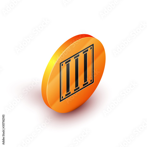 Isometric Prison window icon isolated on white background. Orange circle button. Vector Illustration