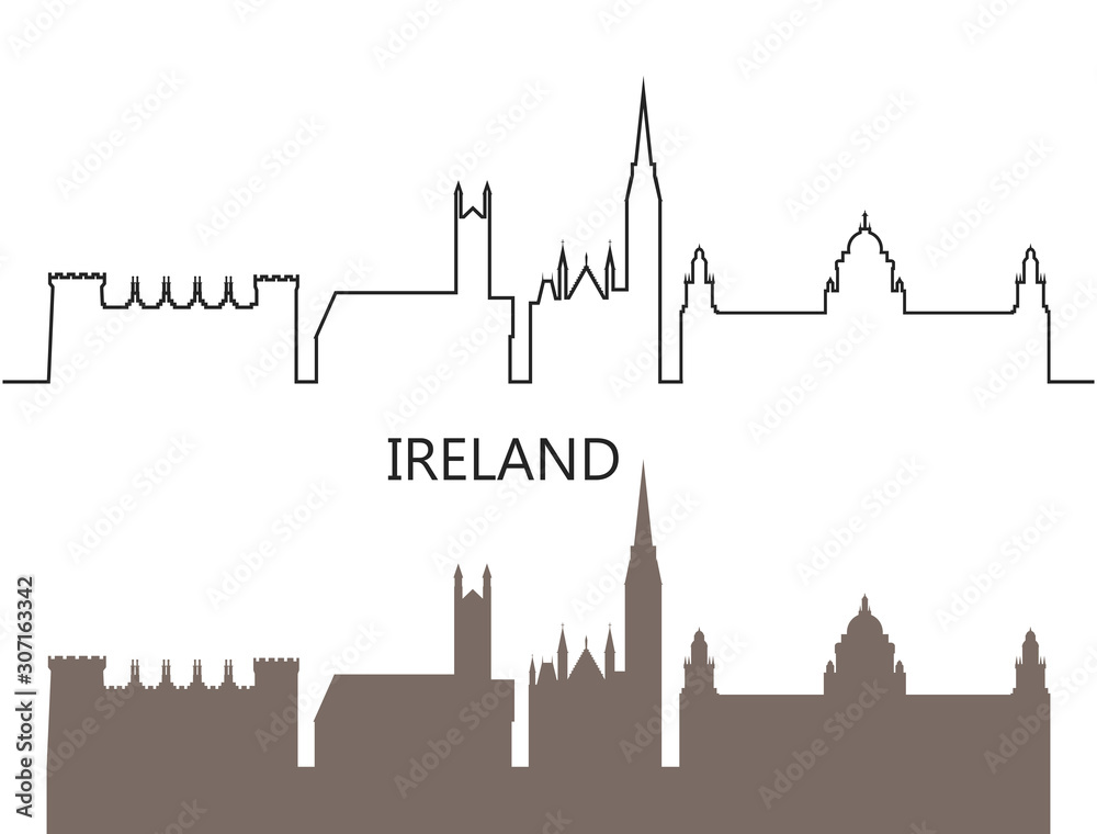 Ireland logo. Isolated Irish architecture on white background