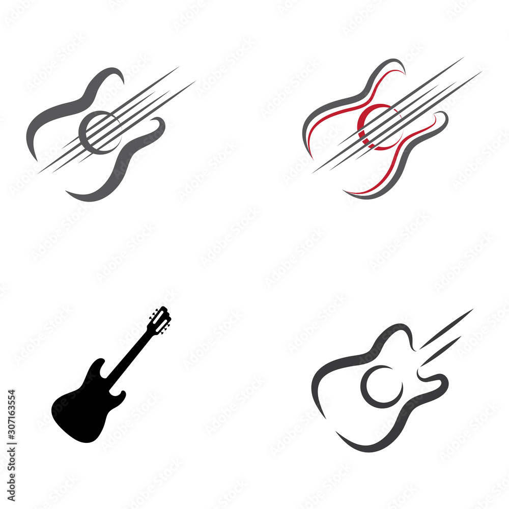 Fototapeta premium Set Guitar Wave Logo Template vector symbol