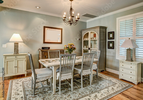 Beautiful traditional dining room in American style home. photo